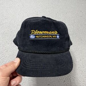 Vintage KC Plowman's Ford Hat Cap Snap Back One Size Mens Black Corduroy 80s